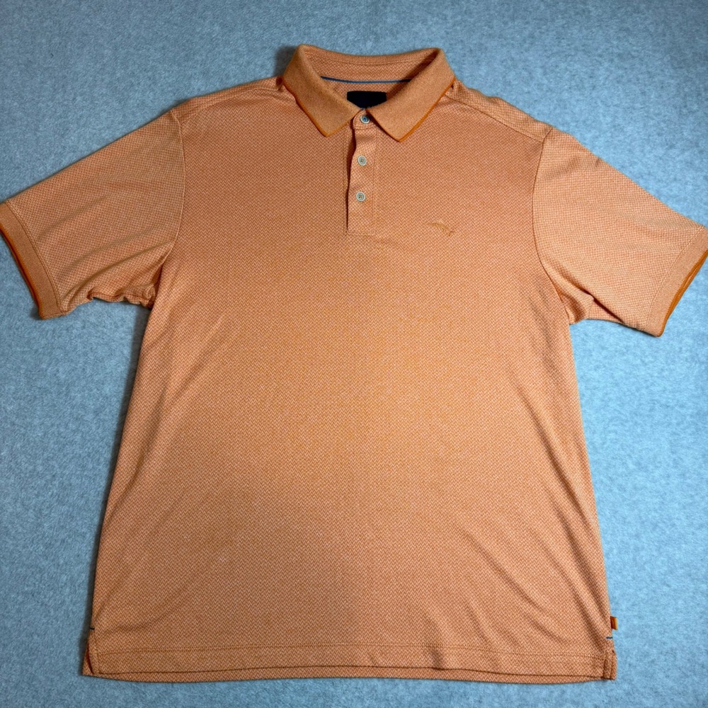 Tommy Bahama Polo Shirt Mens Size Large Orange Short Sleeve Knit Modal Blend - Picture 2 of 9